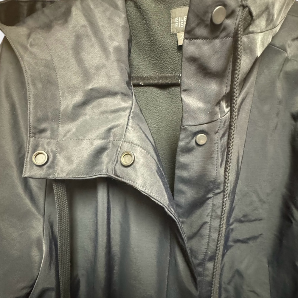 Navy Blue Eileen Fisher Hooded Rain Jacket with Fleece Lining - Picture 5 of 6